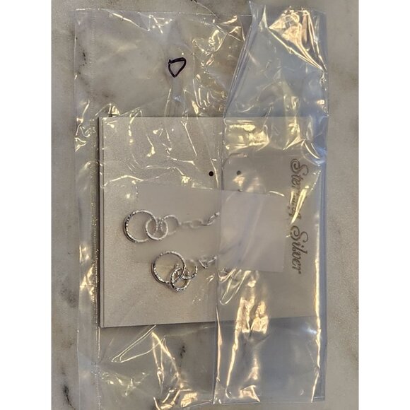 Sterling Silver Dangle Earrings With Hammered Triple Circle Design - Picture 2 of 4